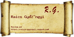 Raics Gyöngyi névjegykártya
