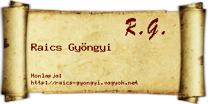 Raics Gyöngyi névjegykártya